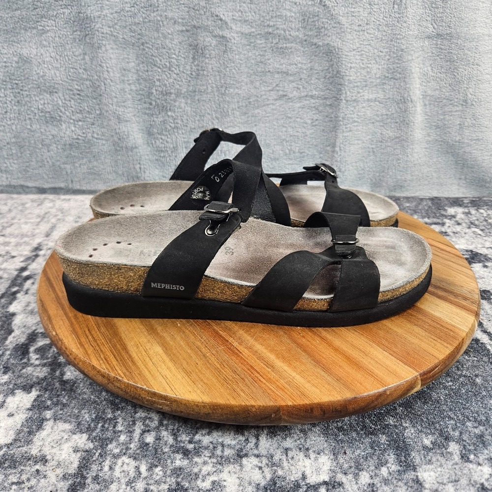 Mephisto Sandals Hannel Womens Size 39 US 9 Black Nubuck Wedge Strappy Comfort